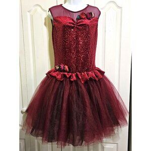 Weissman Adult XL Burgundy Velvet Sequin Peplum Tutu Dance Costume In Her Heart